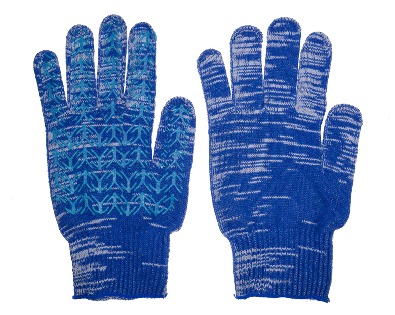 Перчатки х/б плотные с ПВХ 10 класс, 6 нитий, синие, L. 10/250