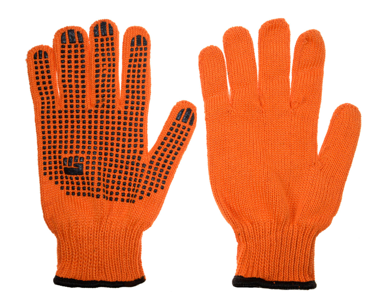 Перчатки х/б 2-слойные с ПВХ протектор 7,5 класс, 6 нитий, оранжевые, XL, 10/150