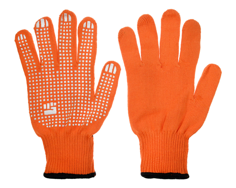 Перчатки х/б 2-слойные с ПВХ Точка 10 класс, 6 нитий, оранжевые, L, 10/200