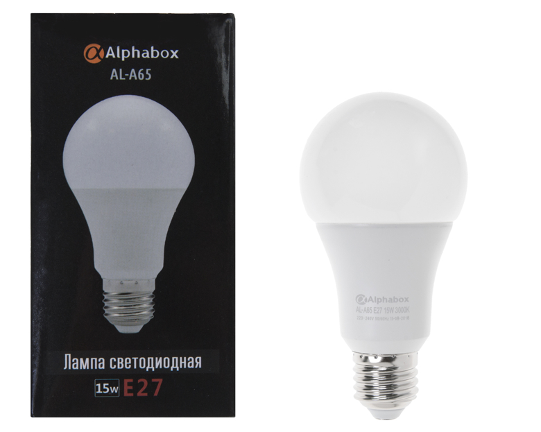 Лампа светодиодная Alphabox AL-A65 E27 15W 3000K