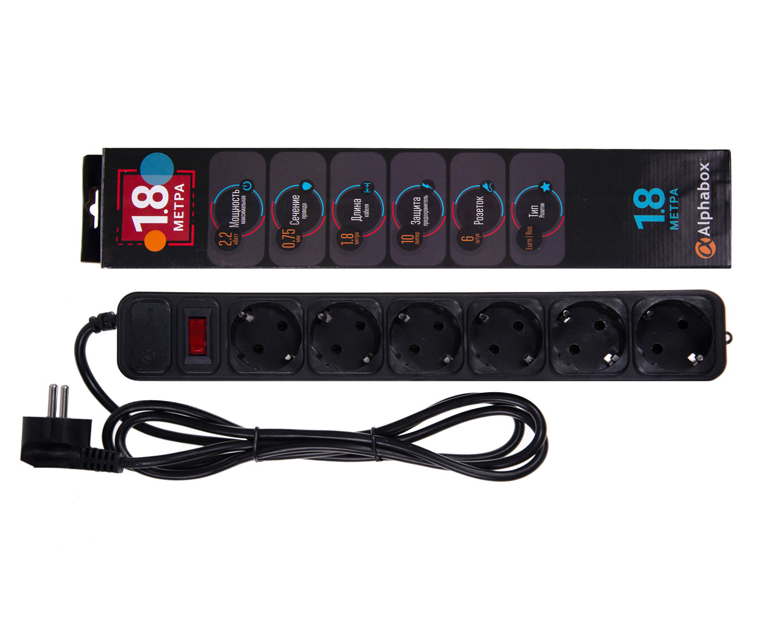 Сетевой фильтр Alphabox 6 розеток 1.8m АСФ-602