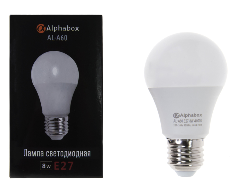 Лампа светодиодная Alphabox AL-A60 E27 8W 4000K