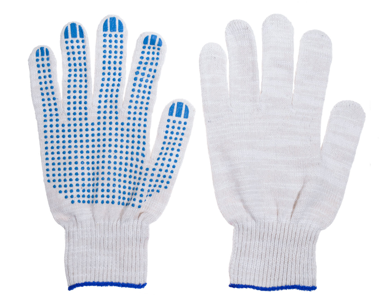 Перчатки х/б плотные с ПВХ Точка 10 класс, 6 нитий, белые, L. 10/250