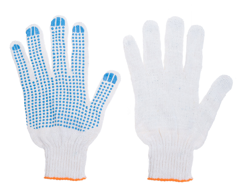 Перчатки х/б средние с ПВХ Точка 7,5 класс, 4 нити, белые, M, 10/300