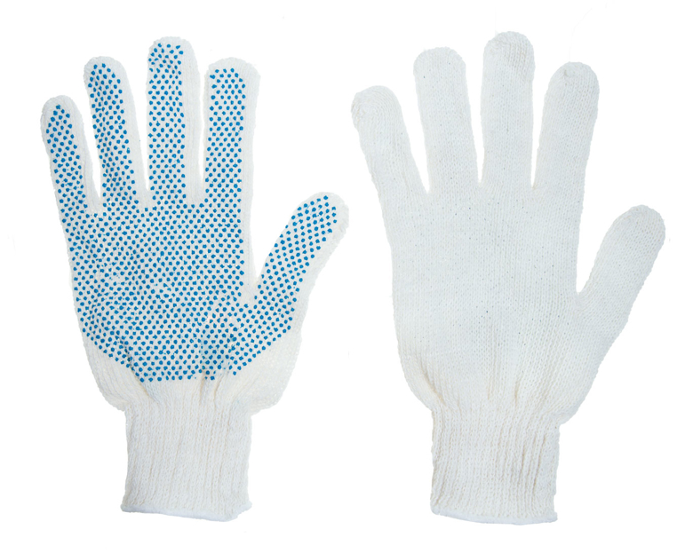 Перчатки х/б легкие с ПВХ 7,5 класс, 3 нити, белые, M, 10/350