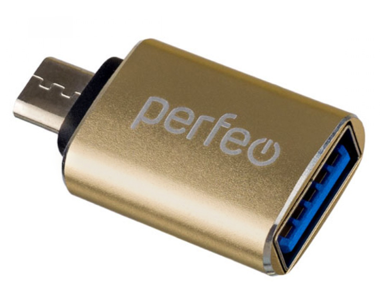 Переходник Perfeo USB 3.0/Micro USB  (M) OTG золотой