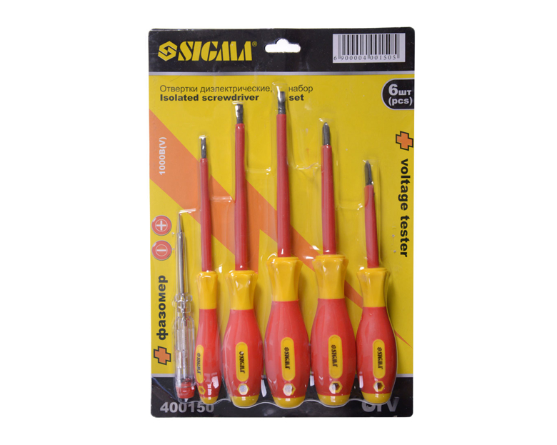 Набор отверток диэлектрических 5шт. +фазометр 250В CrV Sigma
