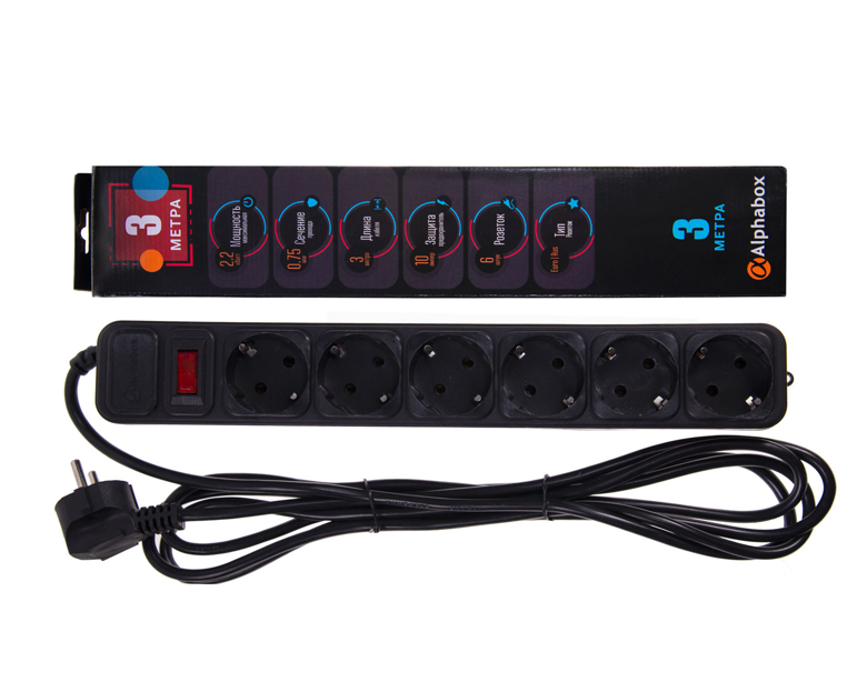 Сетевой фильтр Alphabox 6 розеток 3m АСФ-603