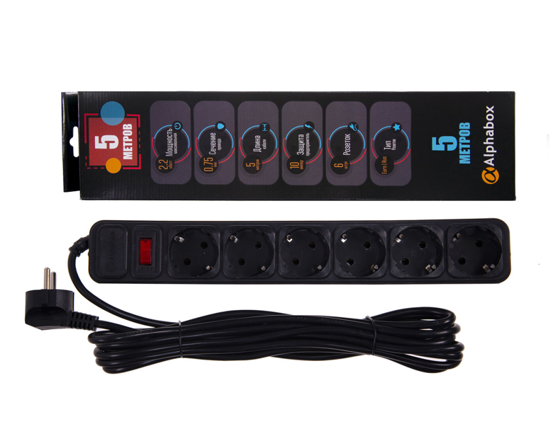 Сетевой фильтр Alphabox 6 розеток 5m АСФ-605